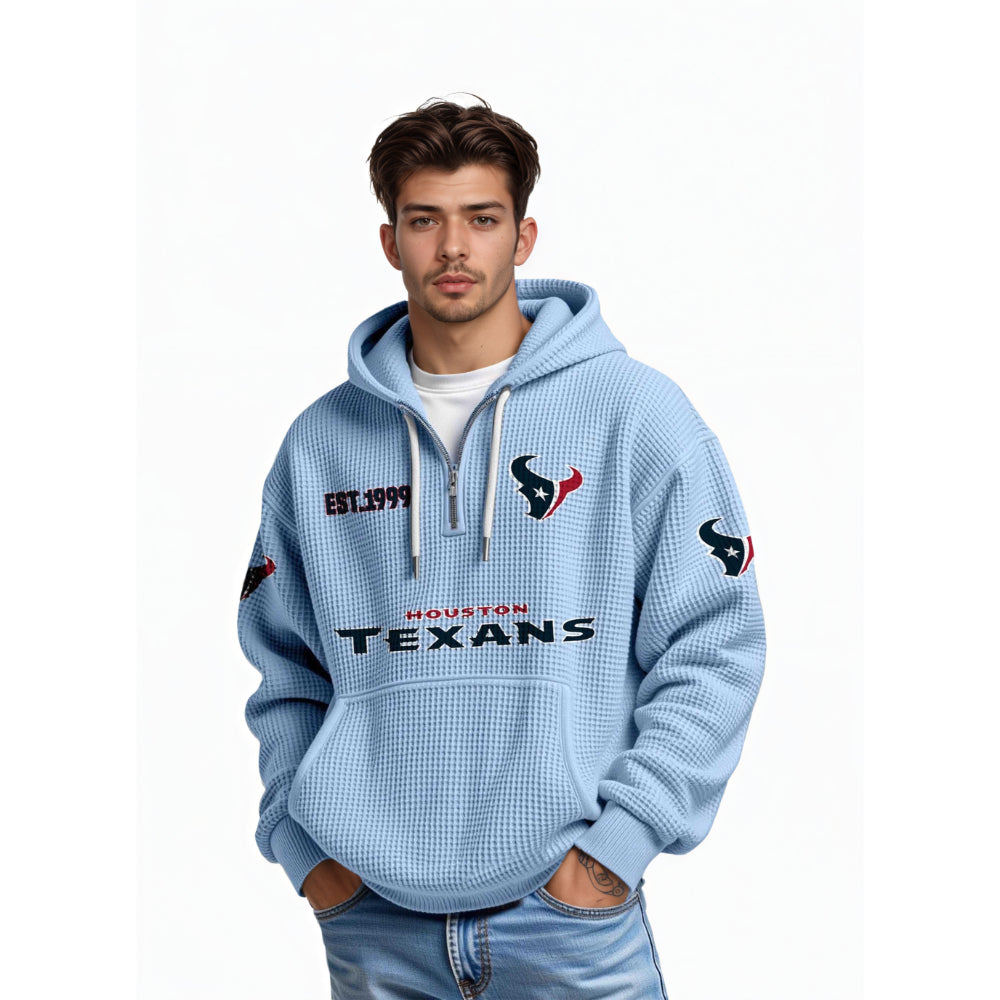 Houston Texans Football Themed Quarter Zip Waffle Hoodie