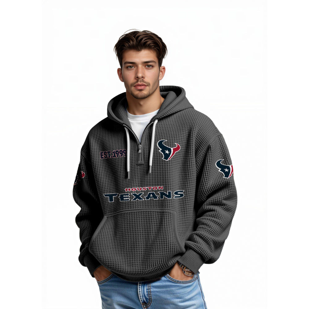 Houston Texans Football Themed Quarter Zip Waffle Hoodie