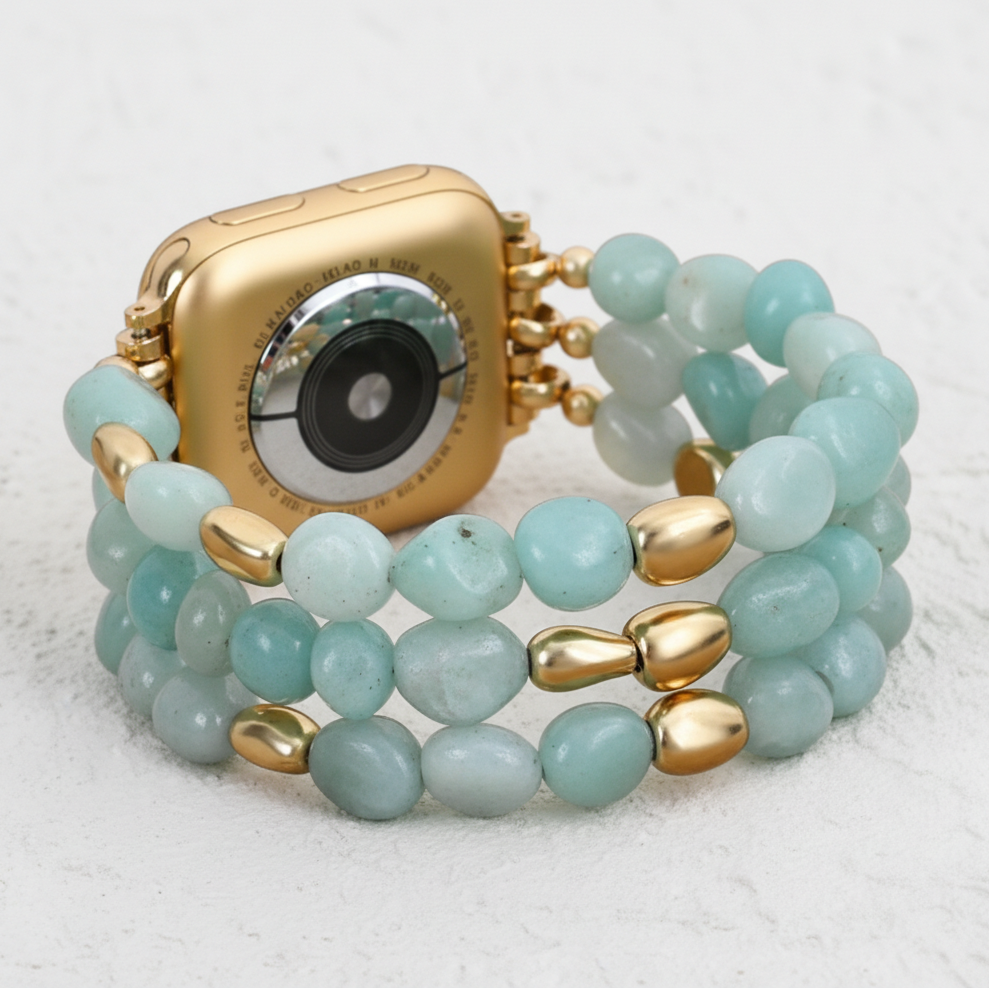 Amazonite Gold Nugget Stretch Apple Watch Strap