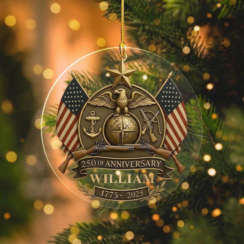 Personalized USMC 250th Anniversary Ornament, Custom 1775-2025 Marine Corps Gift, Veteran Keepsake, Patriotic Decor, Military Family Xmas